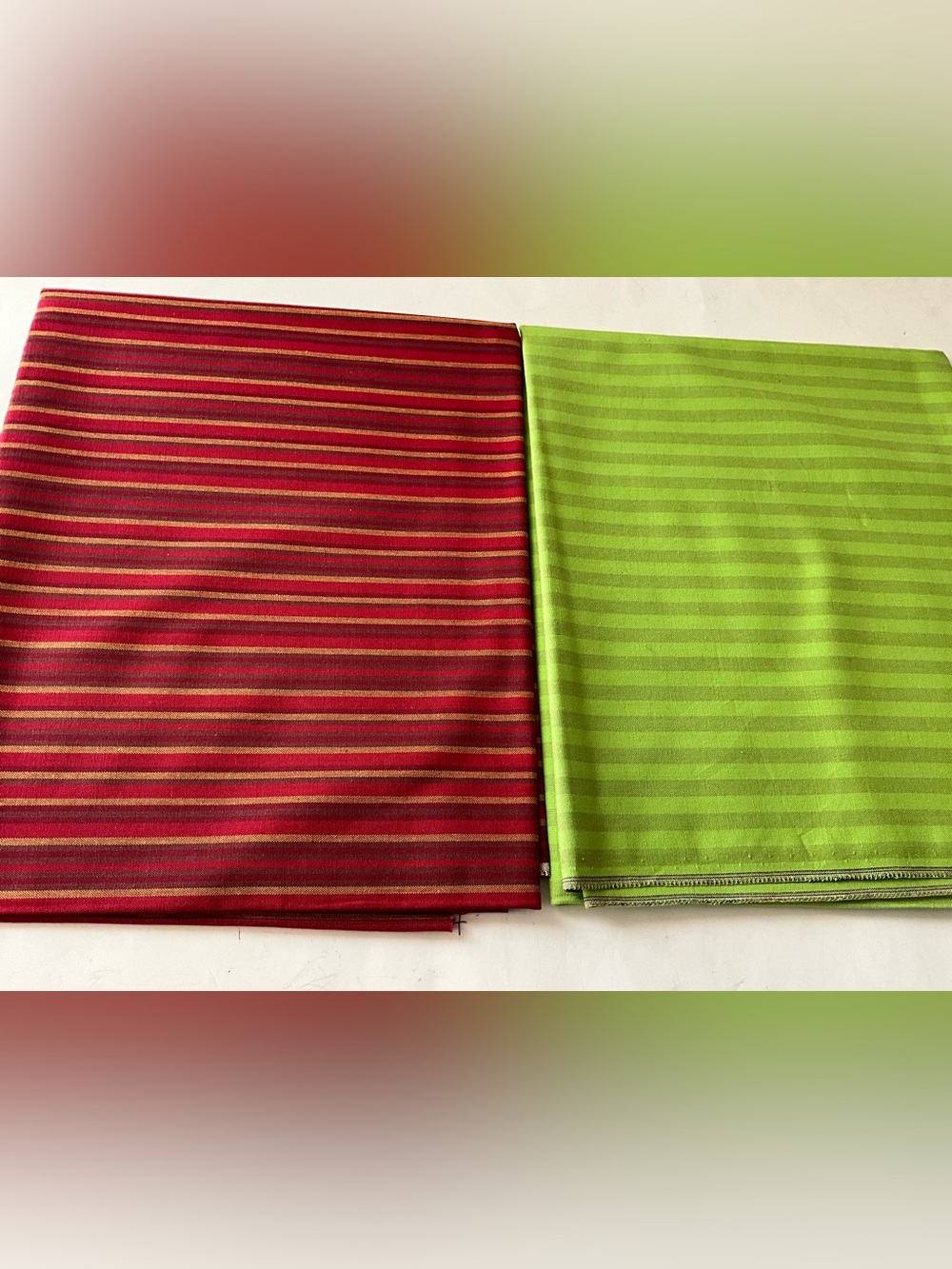 Quilting Sewing Crafting Striped Fabric Remnants Lot Red Green 1 Yard Each Cot